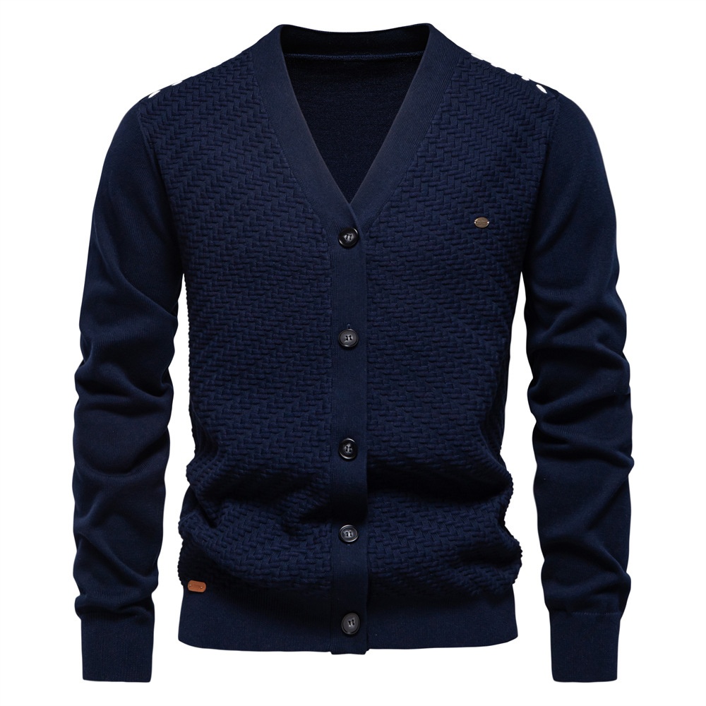 Men's Slim Fit V-Neck Knitted Cardigan for Casual Autumn and Winter Wear