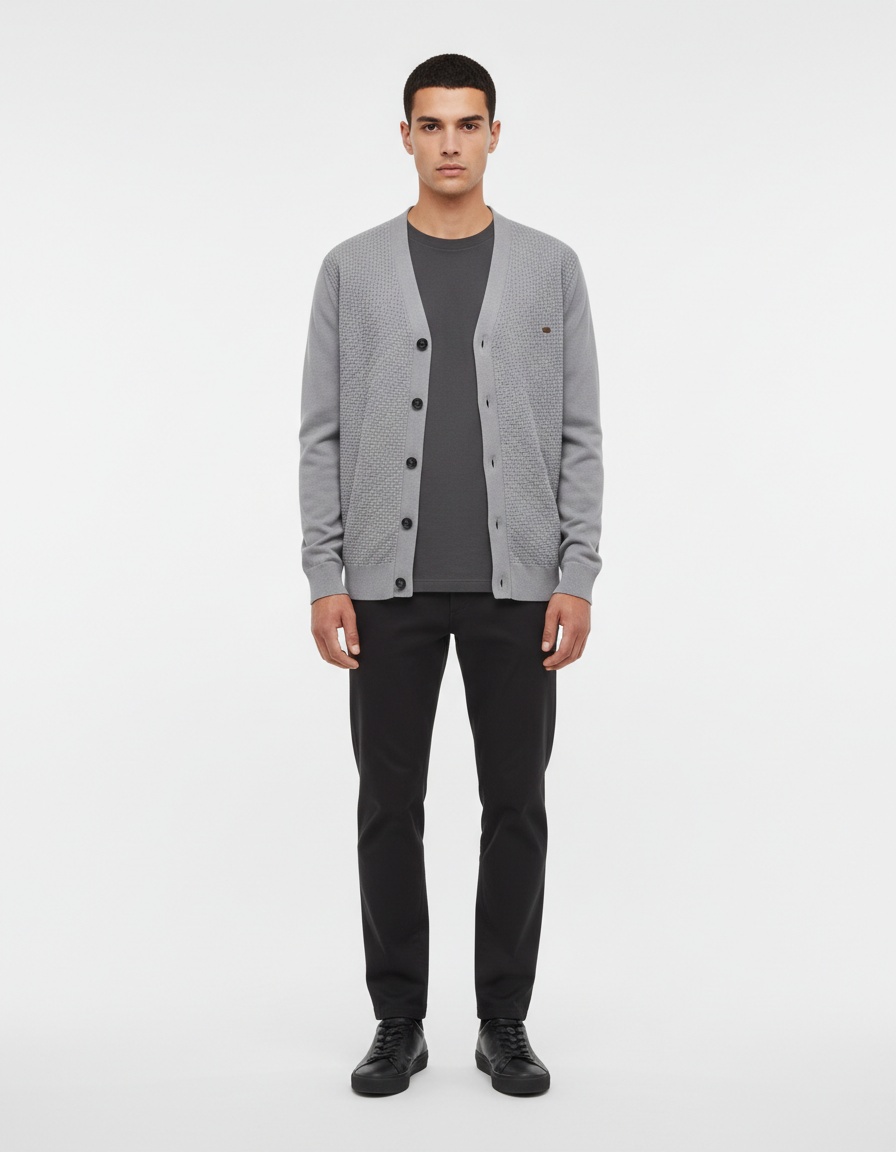 Men's Slim Fit V-Neck Knitted Cardigan for Casual Autumn and Winter Wear