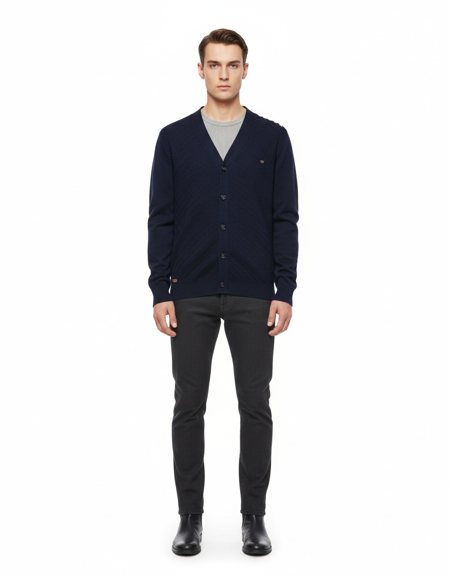 Men's Slim Fit V-Neck Knitted Cardigan for Casual Autumn and Winter Wear