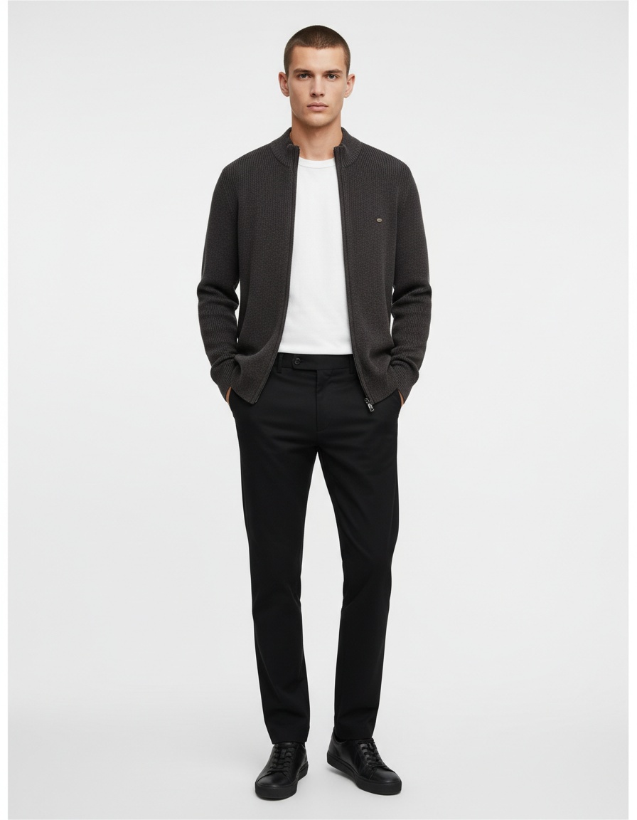 Casual Long Sleeve Zippered Men's Cardigan for Autumn and Winter Knitwear