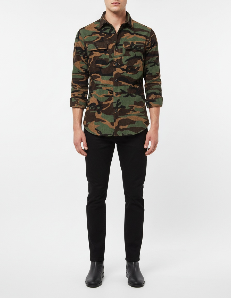 Corduroy Solid Color Long Sleeve Slim Fit Casual Autumn Winter Men's Shirt