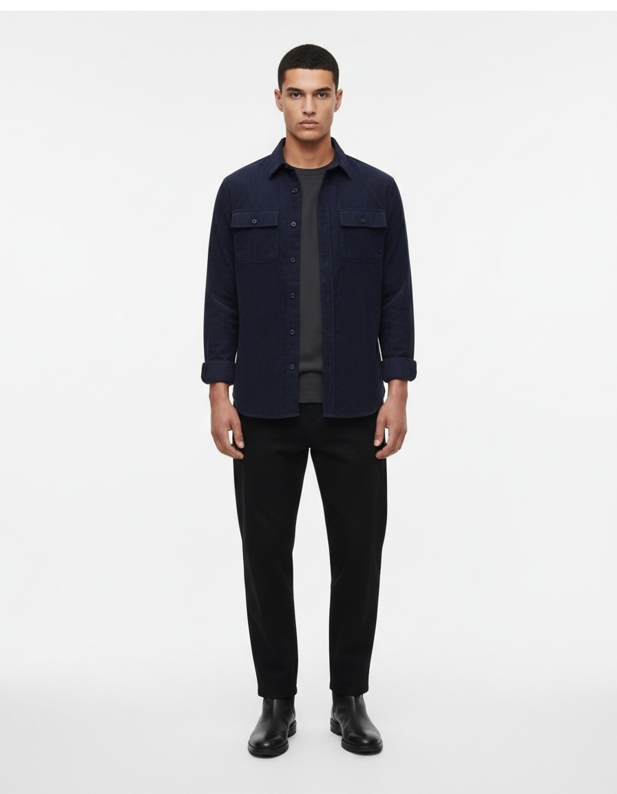 Corduroy Solid Color Long Sleeve Slim Fit Casual Autumn Winter Men's Shirt