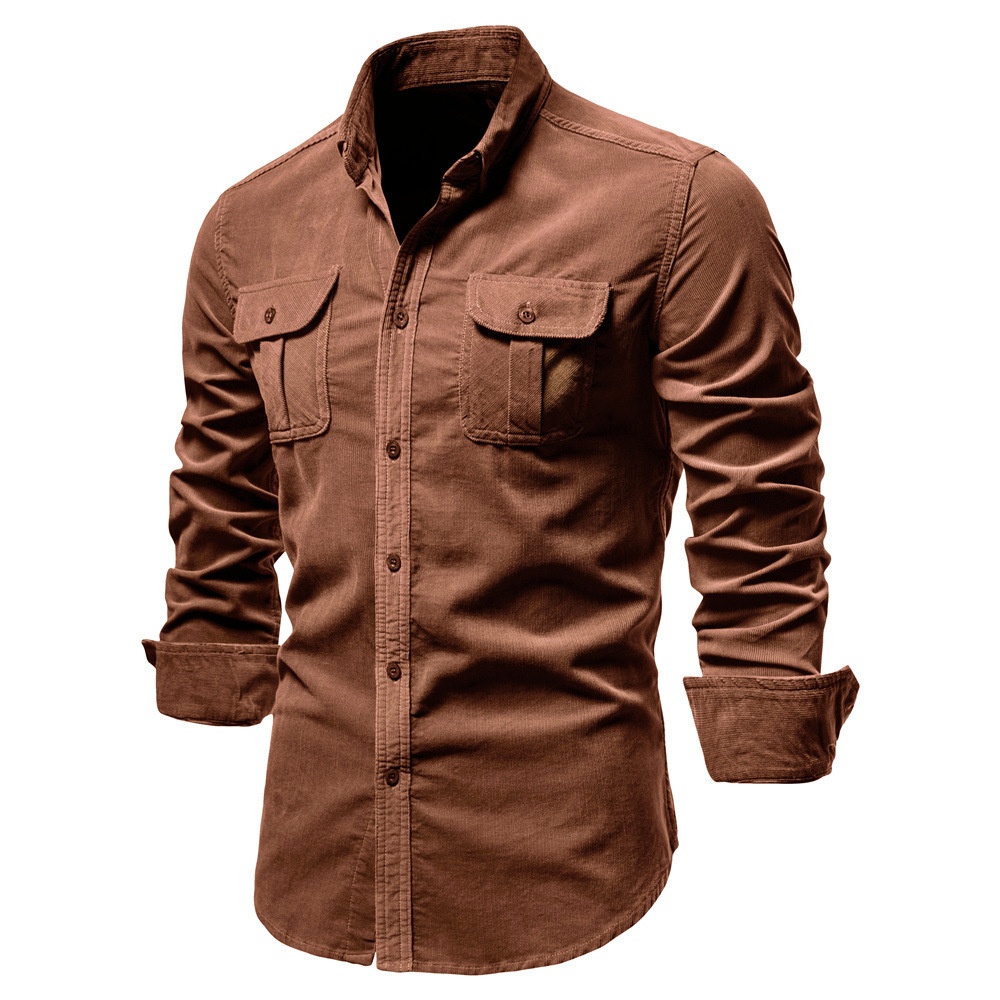 Chemise en velours côtelé pour homme, coupe ajustée, automne