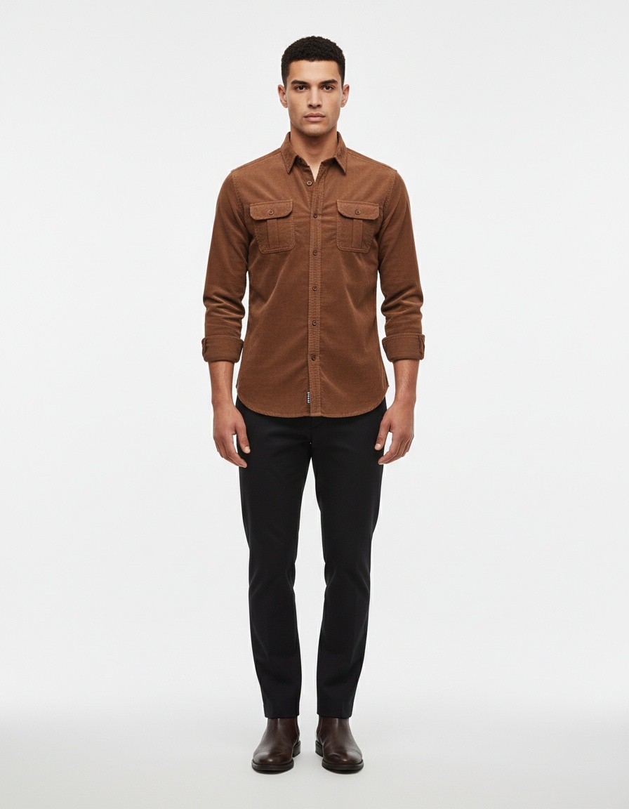 Chemise en velours côtelé pour homme, coupe ajustée, automne