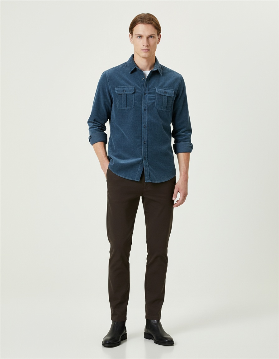 Chemise en velours côtelé pour homme, coupe ajustée, automne