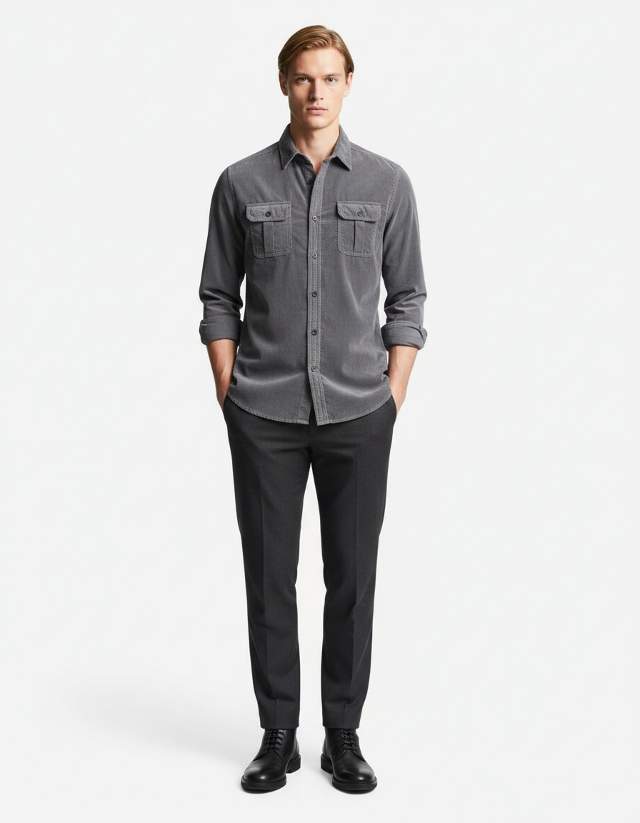 Chemise en velours côtelé pour homme, coupe ajustée, automne