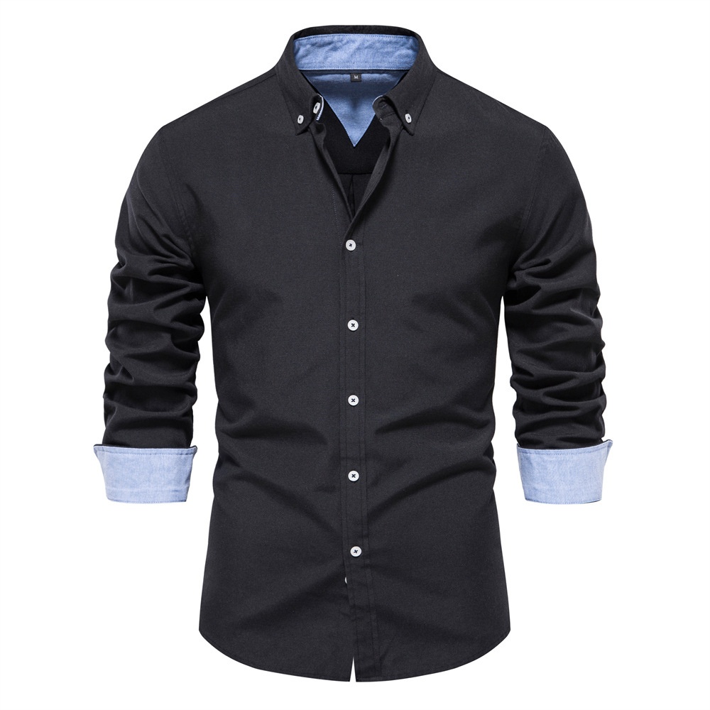 Slim Fit Solid Color Long Sleeve Casual Men's Shirt