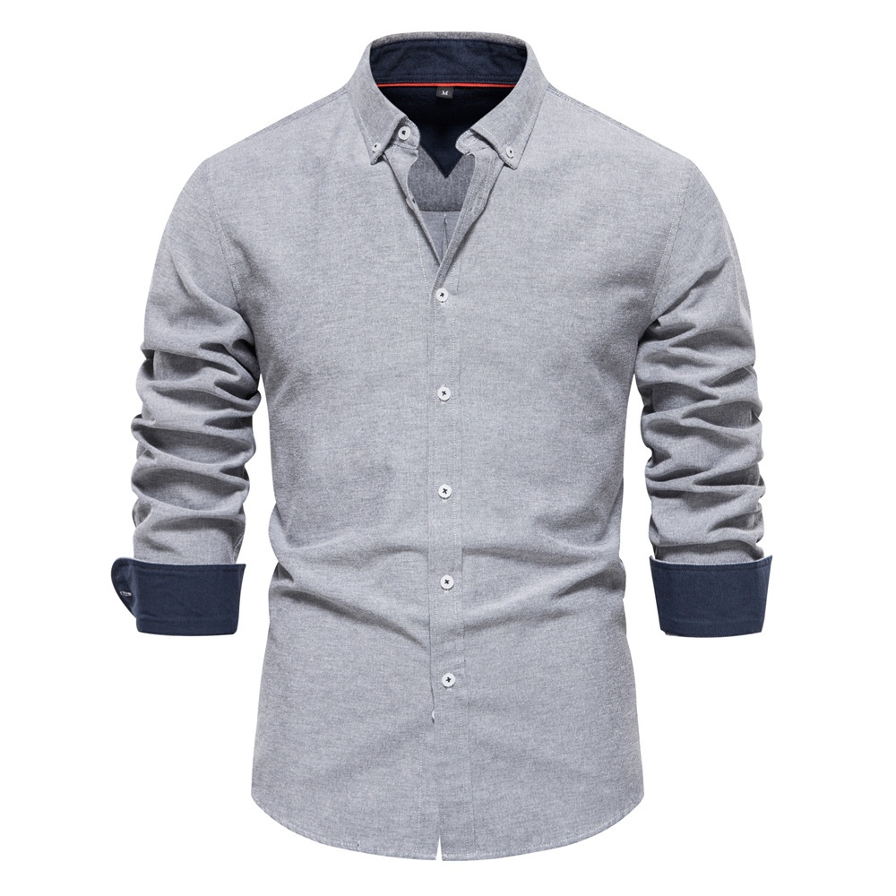 Slim Fit Solid Color Long Sleeve Casual Men's Shirt