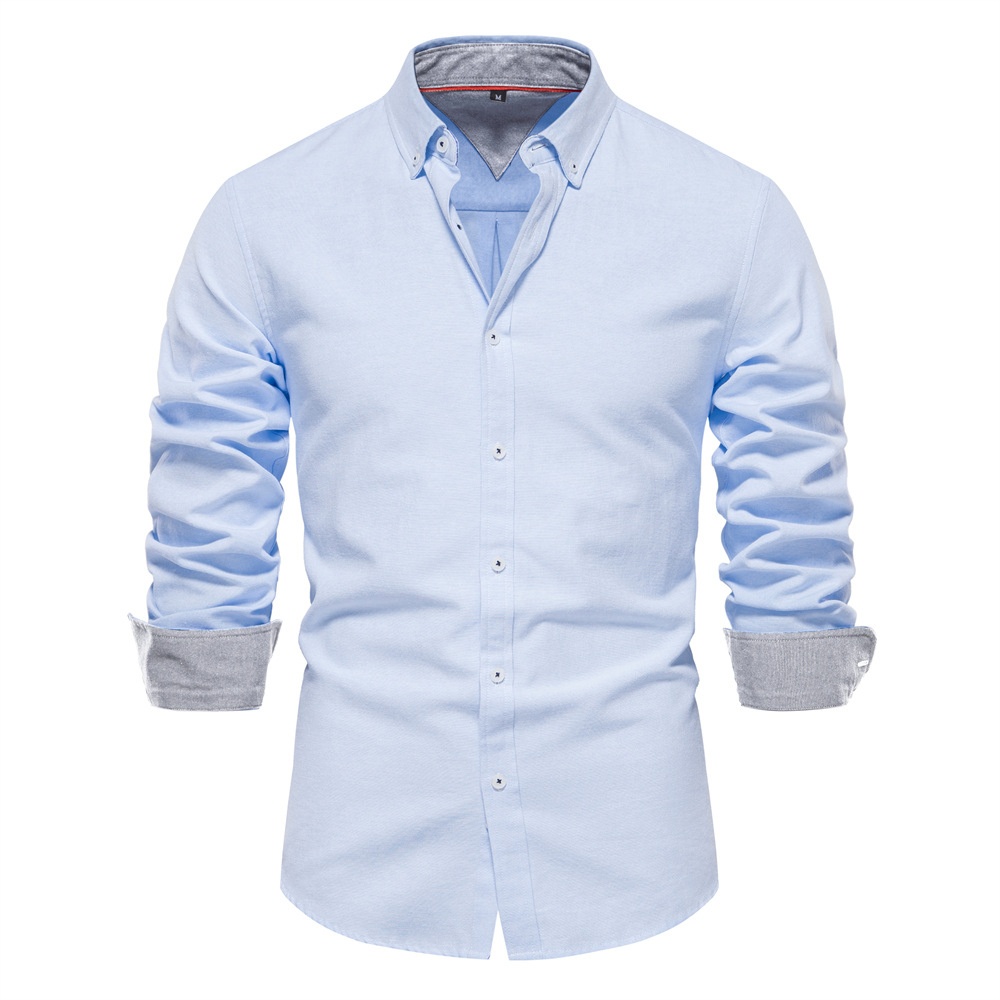 Slim Fit Solid Color Long Sleeve Casual Men's Shirt