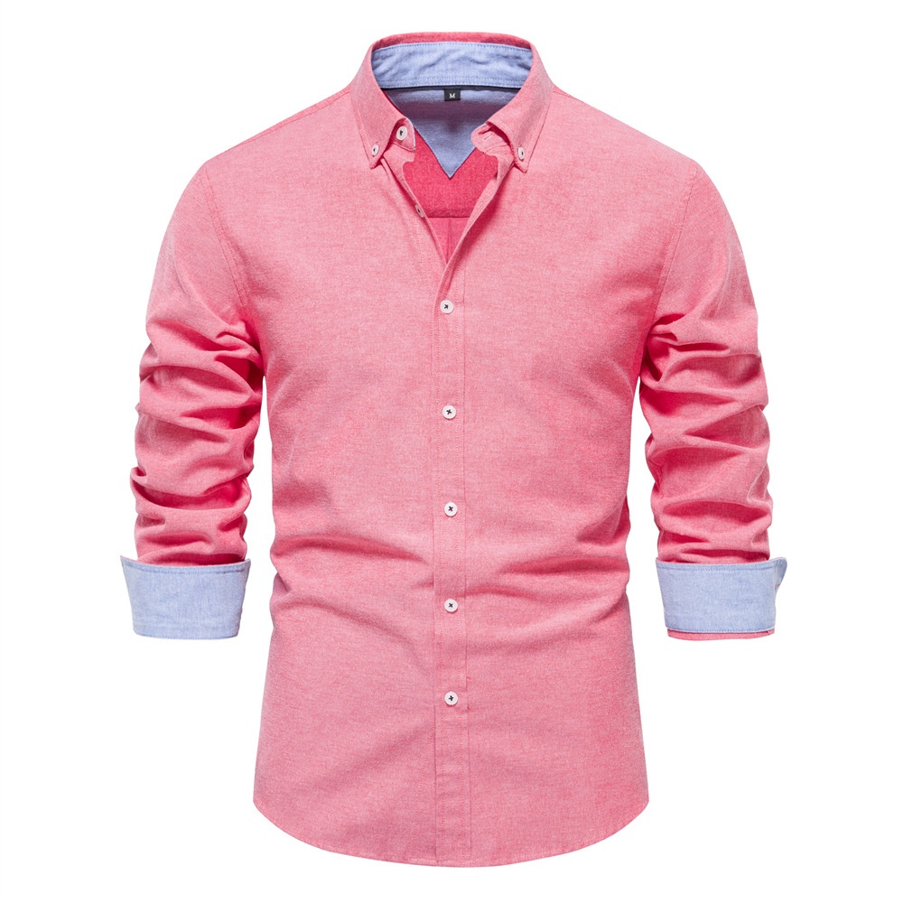 Slim Fit Solid Color Long Sleeve Casual Men's Shirt