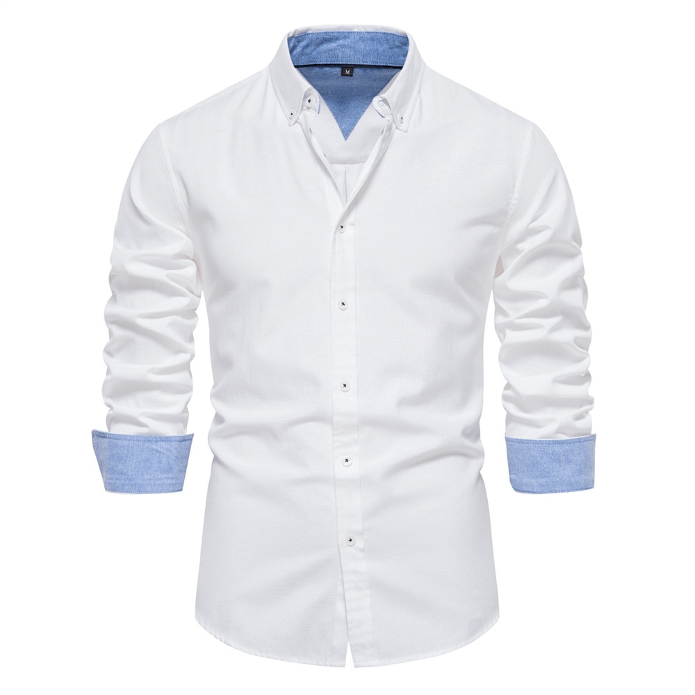 Slim Fit Solid Color Long Sleeve Casual Men's Shirt