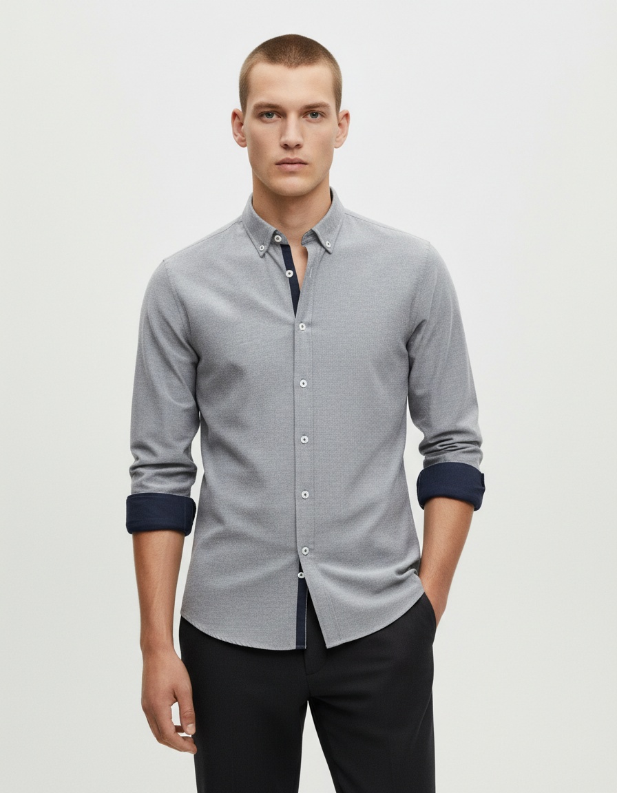 Slim Fit Solid Color Long Sleeve Casual Men's Shirt