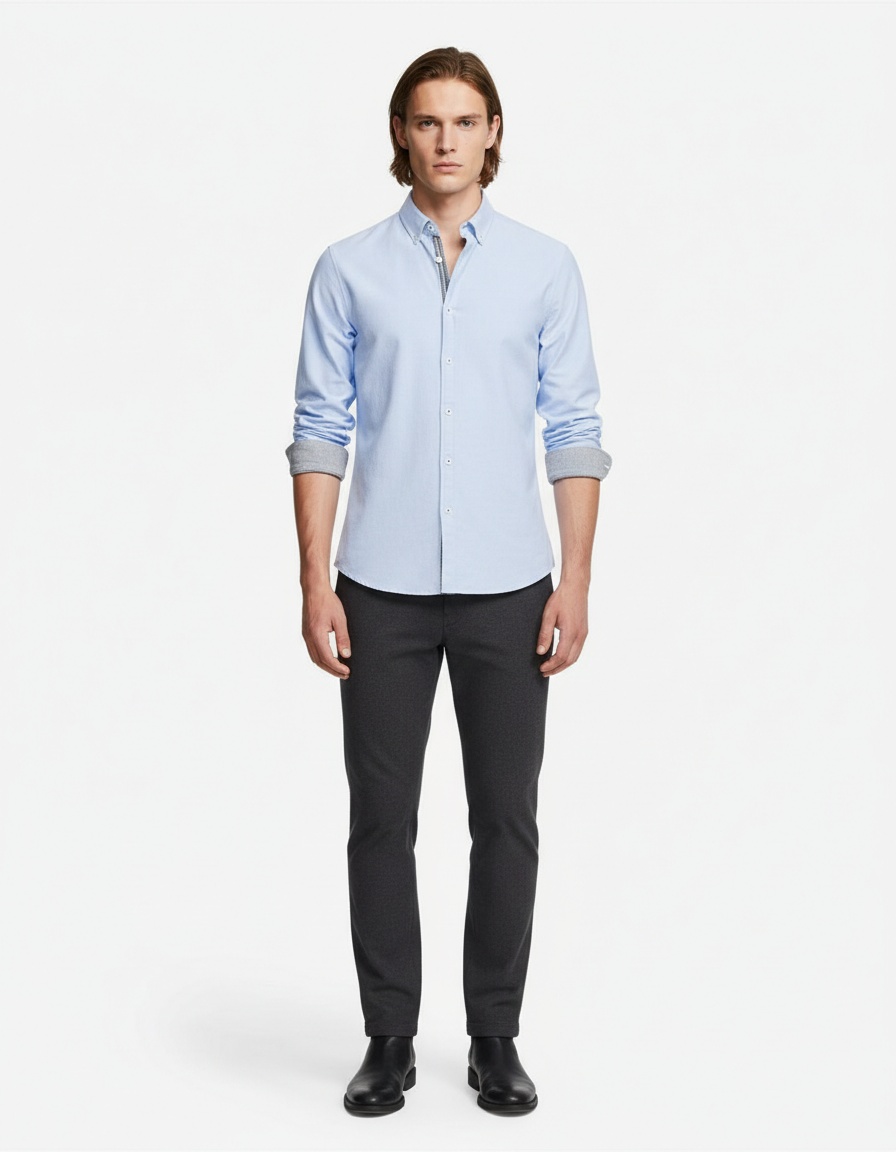 Slim Fit Solid Color Long Sleeve Casual Men's Shirt