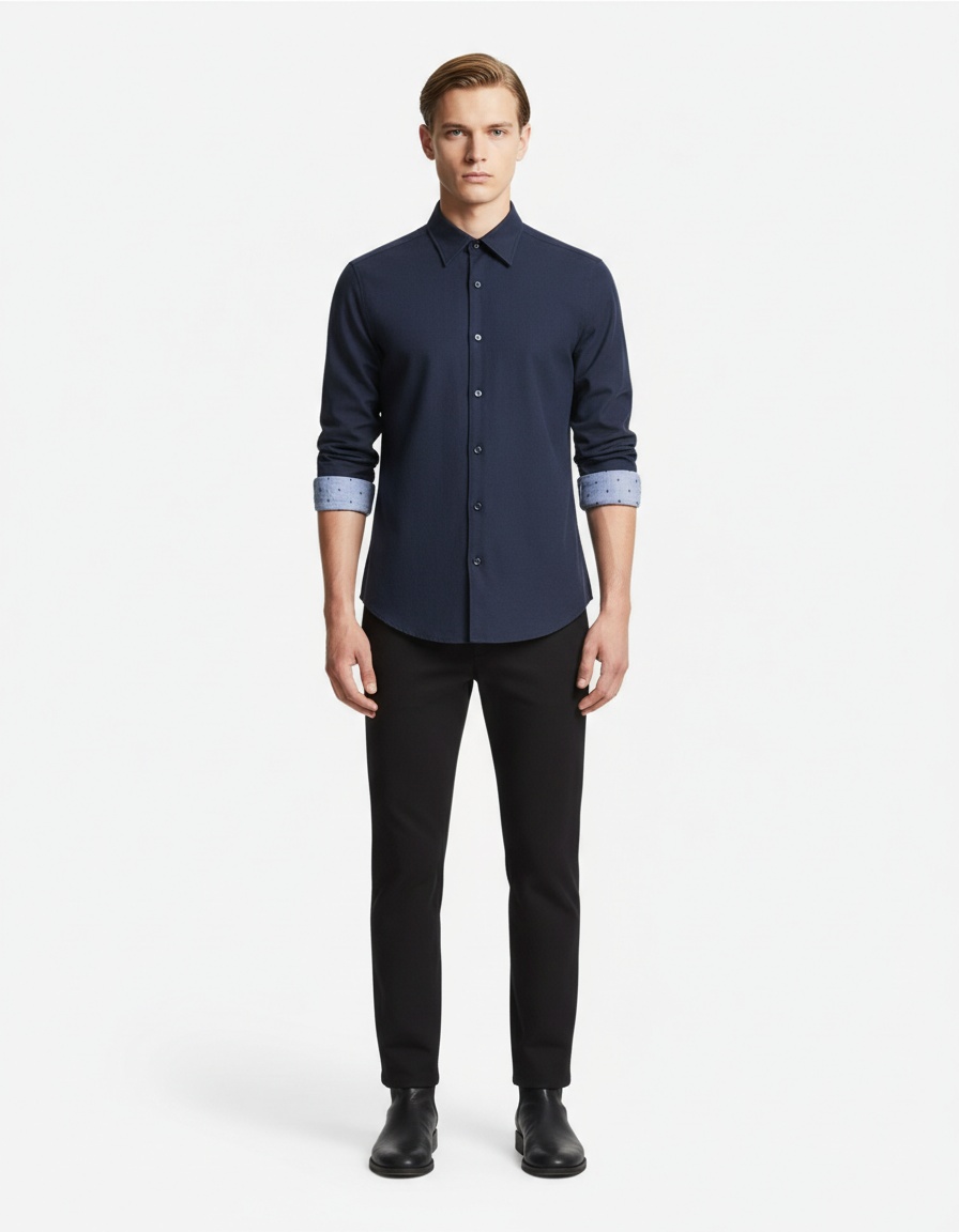 Slim Fit Solid Color Long Sleeve Casual Men's Shirt