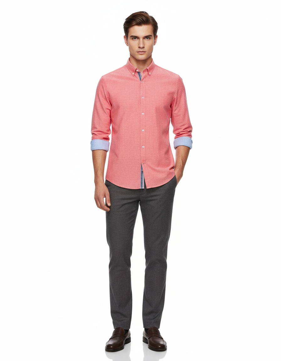 Slim Fit Solid Color Long Sleeve Casual Men's Shirt