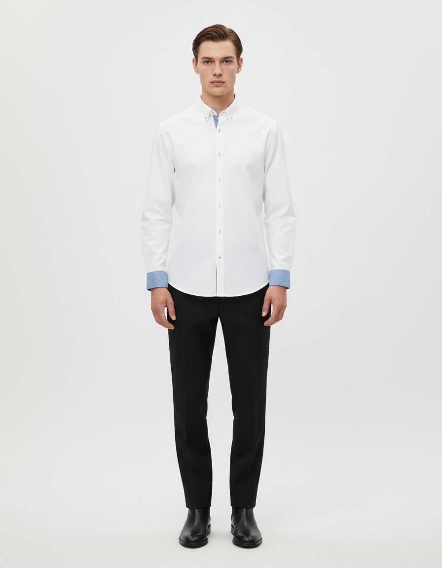 Slim Fit Solid Color Long Sleeve Casual Men's Shirt