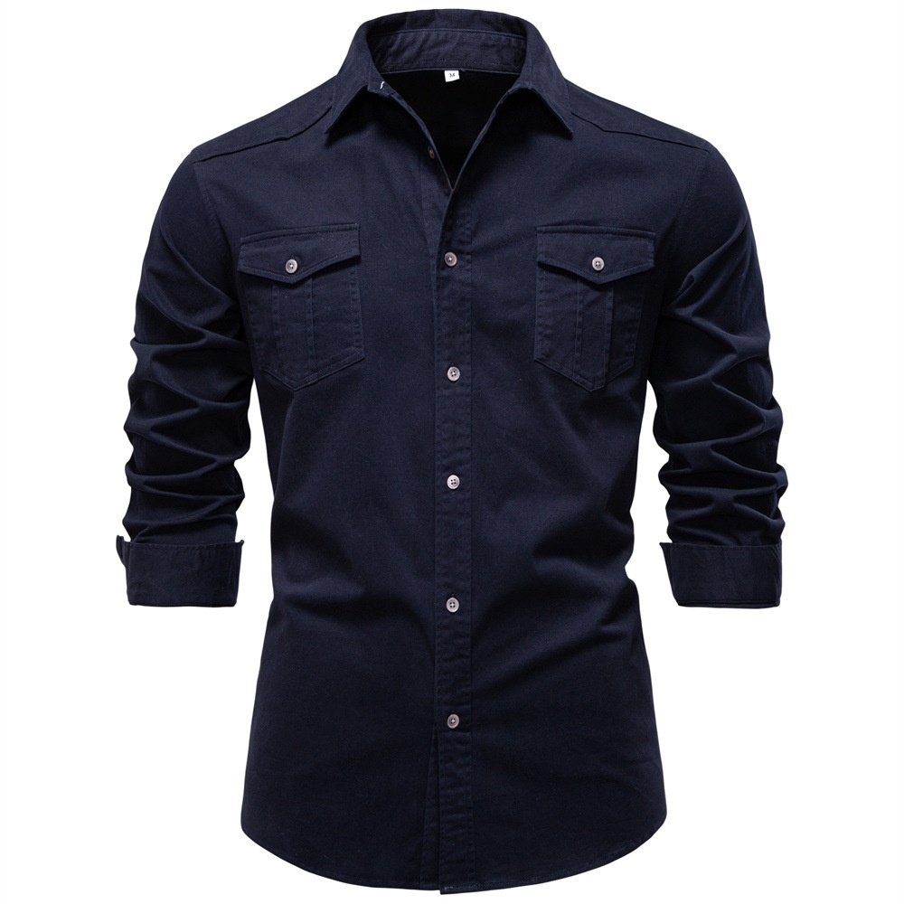 Chemise en jean décontractée à manches longues pour homme, couleur unie