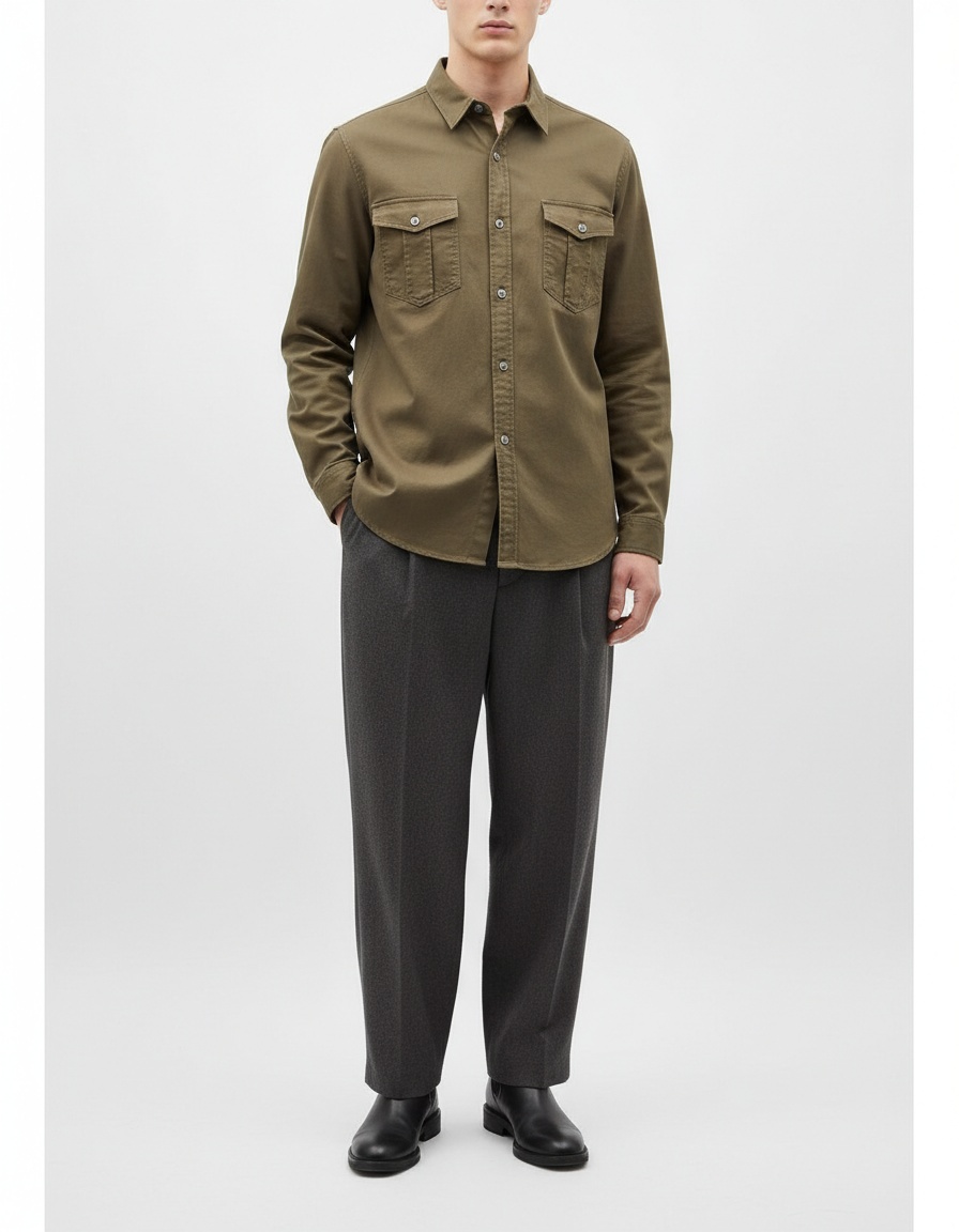 Chemise en jean décontractée à manches longues pour homme, couleur unie