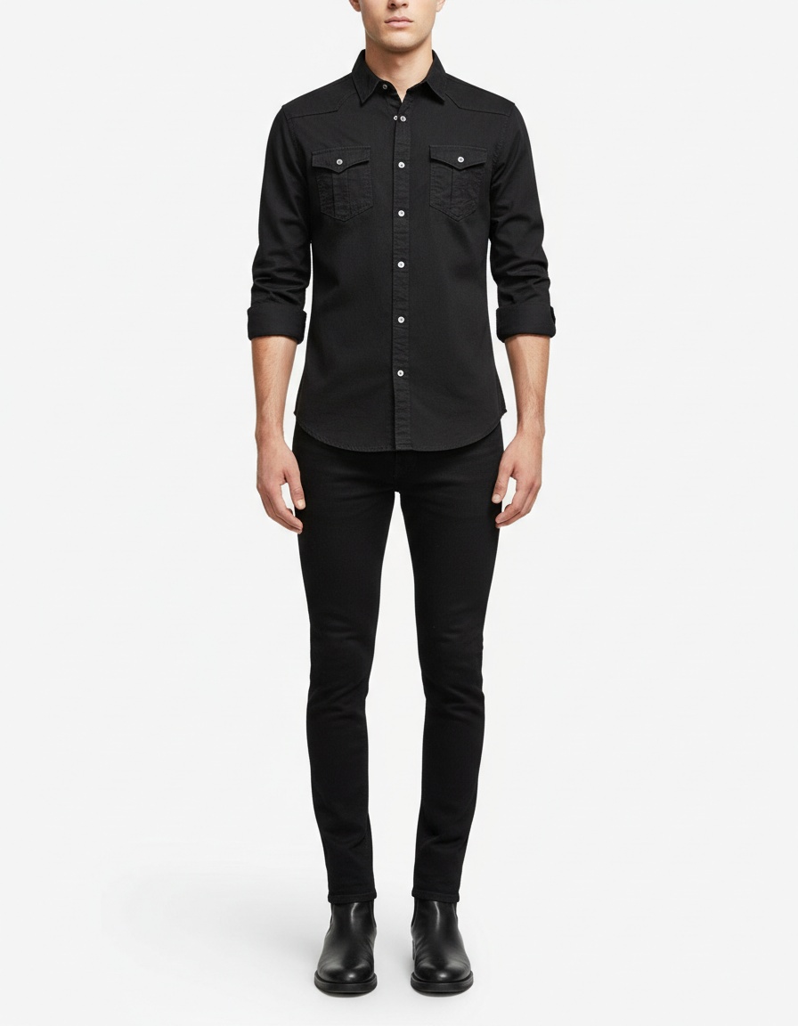 Chemise en jean décontractée à manches longues pour homme, couleur unie