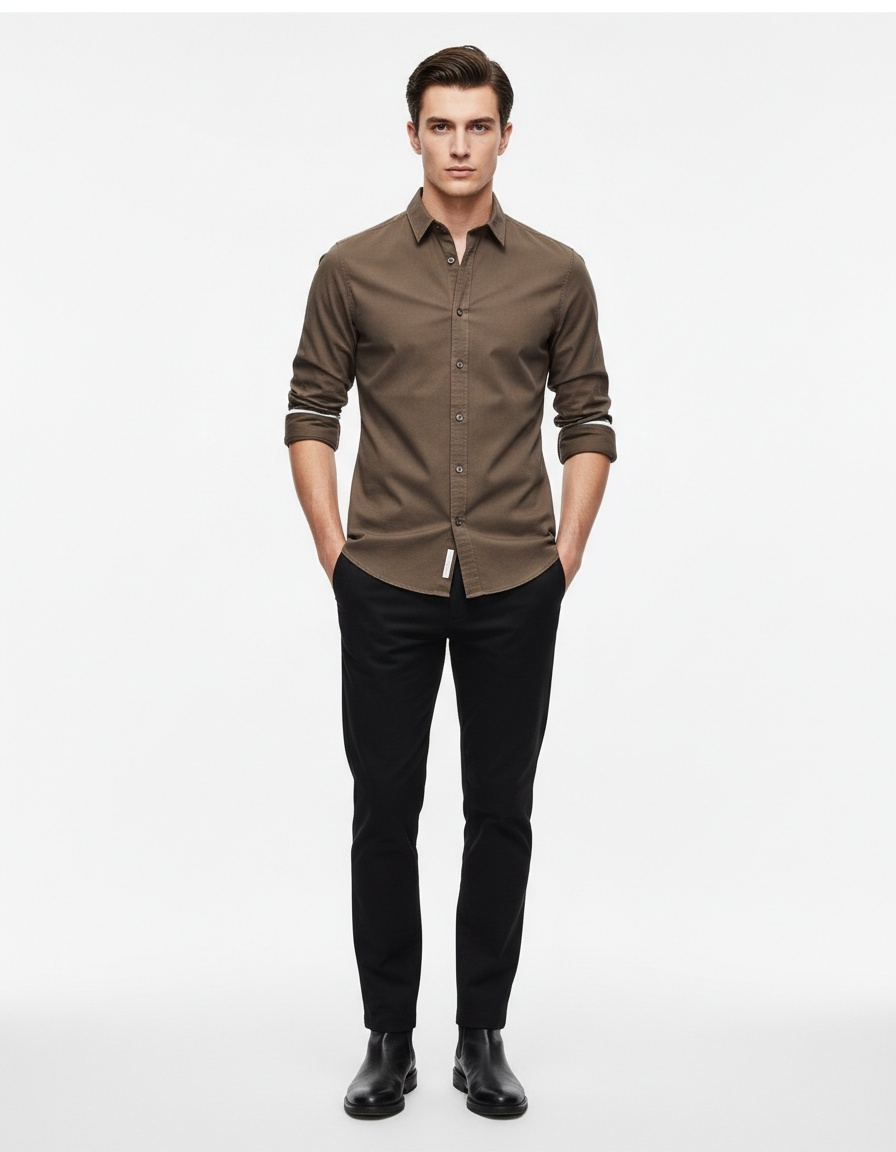 Chemise en jean décontractée à manches longues pour homme, couleur unie