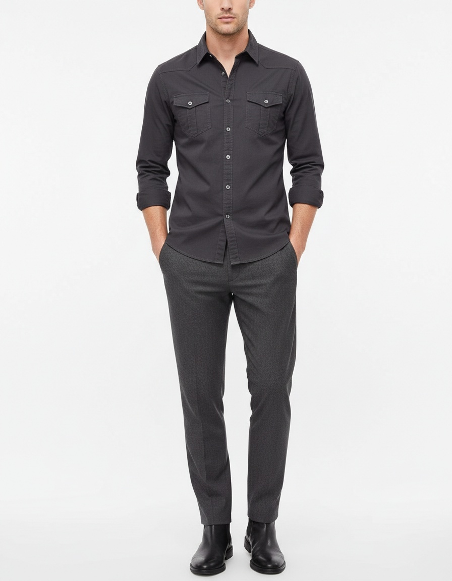 Chemise en jean décontractée à manches longues pour homme, couleur unie