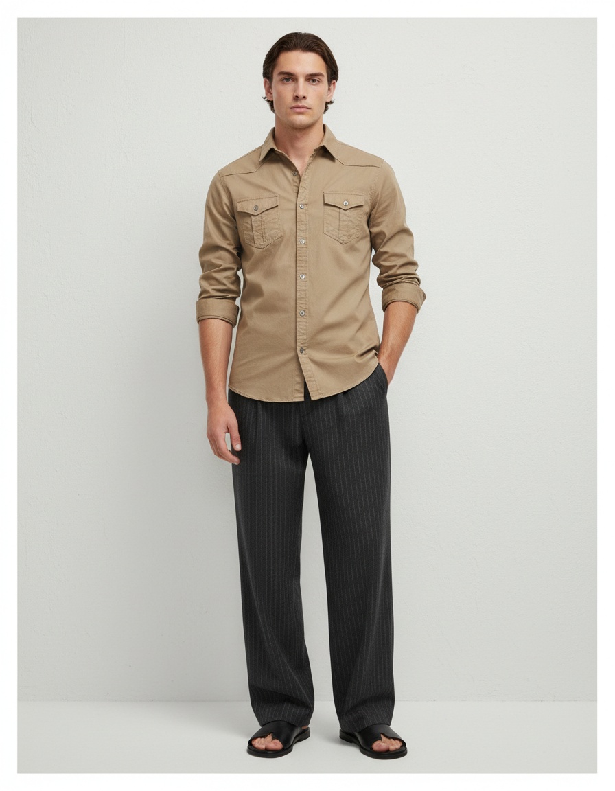 Chemise en jean décontractée à manches longues pour homme, couleur unie