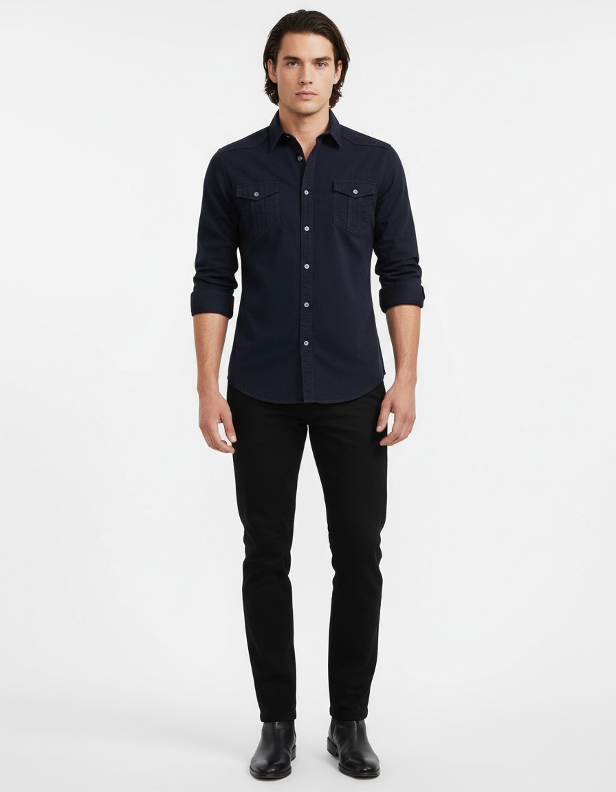 Chemise en jean décontractée à manches longues pour homme, couleur unie