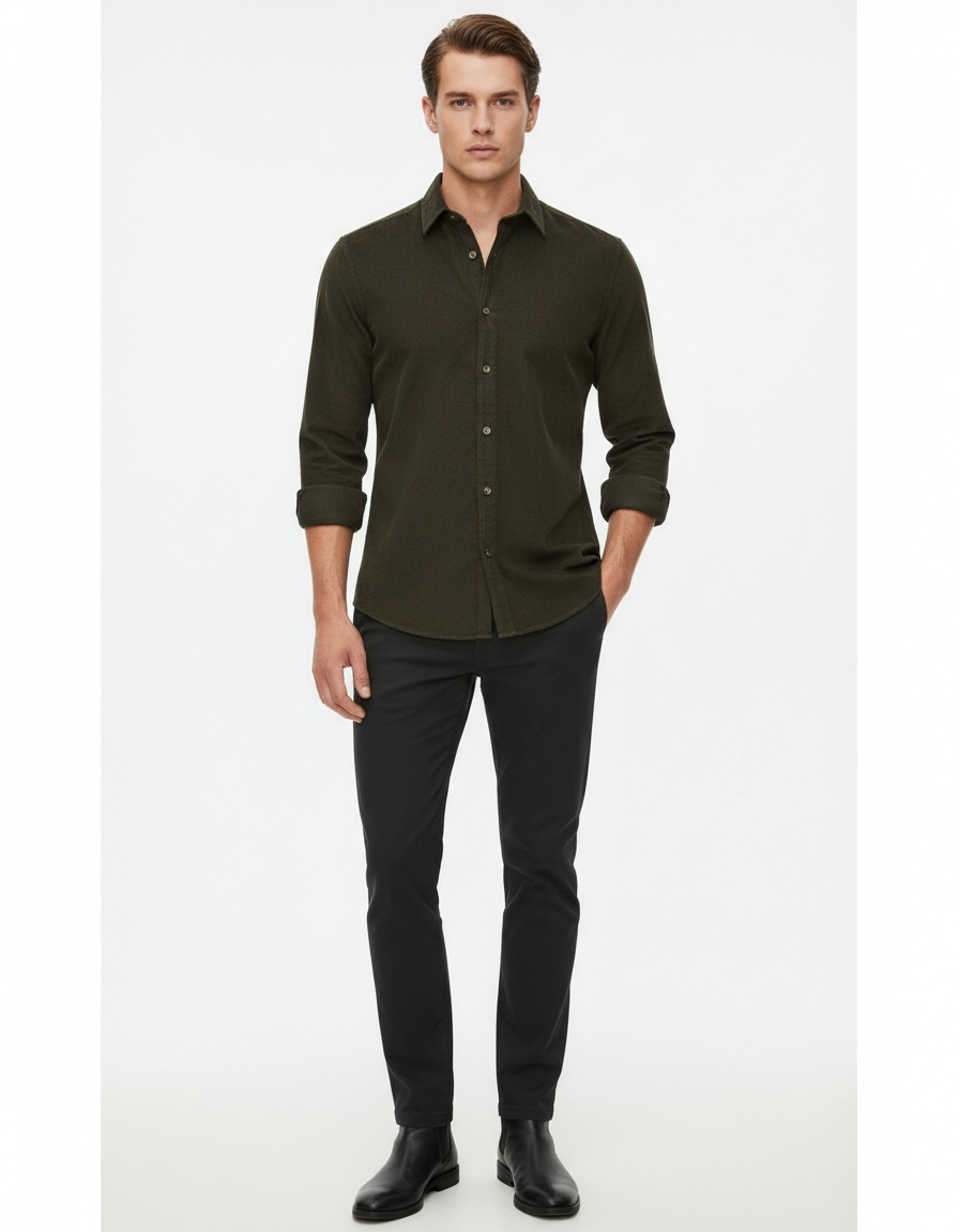 Business Casual Long-Sleeve Men's Shirt for Autumn and Winter