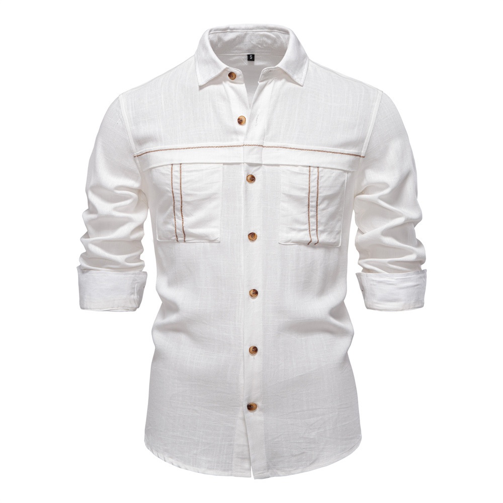 Men's Casual Long Sleeve Shirt with Pocket Decoration
