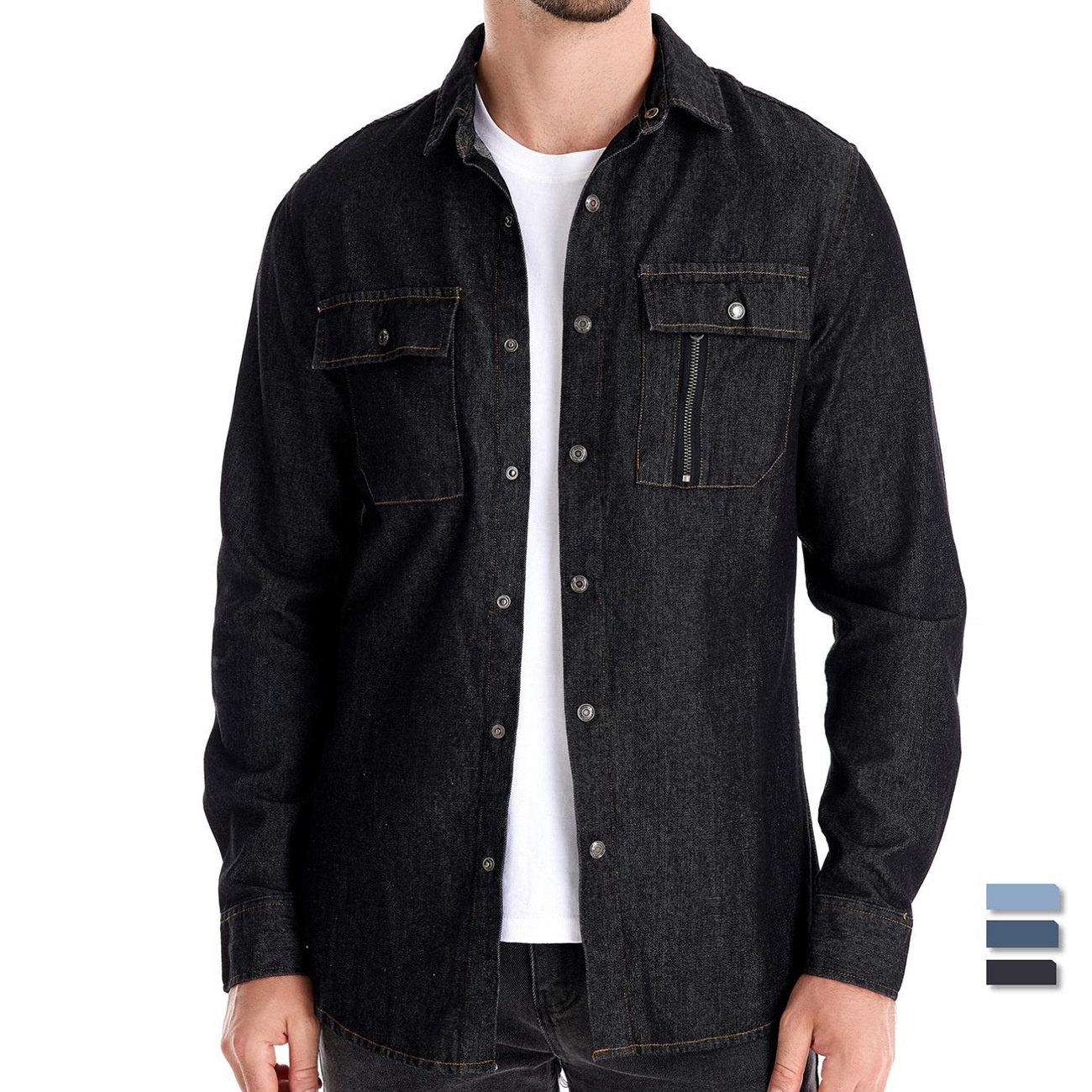 Washed Denim Long Sleeve Casual Men's Shirt