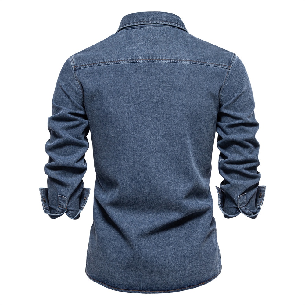 Washed Denim Long Sleeve Casual Men's Shirt