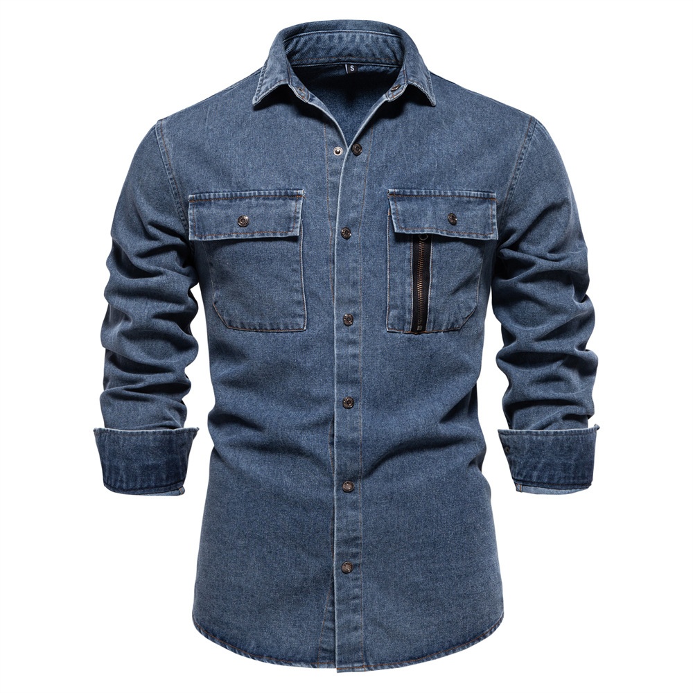 Washed Denim Long Sleeve Casual Men's Shirt