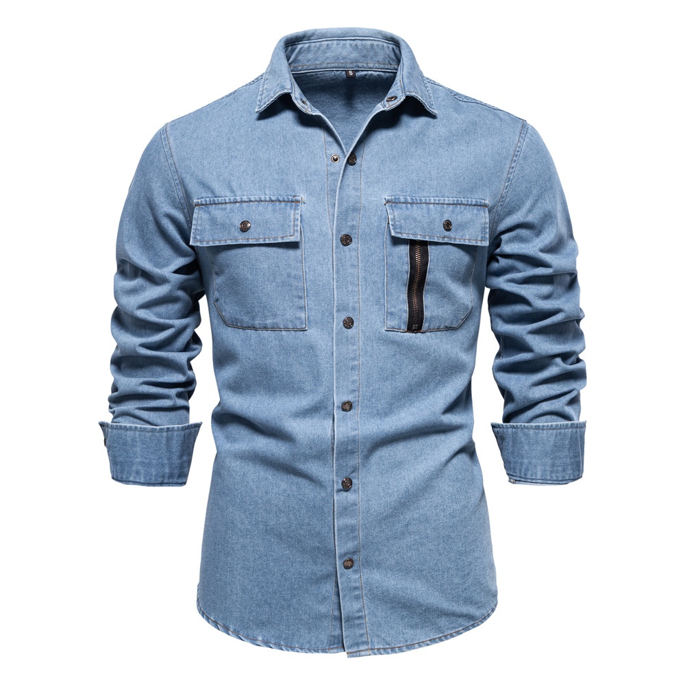 Washed Denim Long Sleeve Casual Men's Shirt