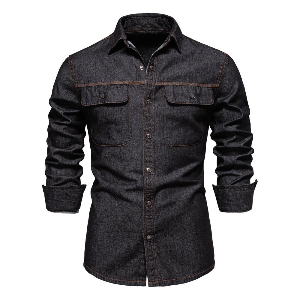 Washed Denim Long-Sleeve Men's Shirt for Autumn Casual Wear
