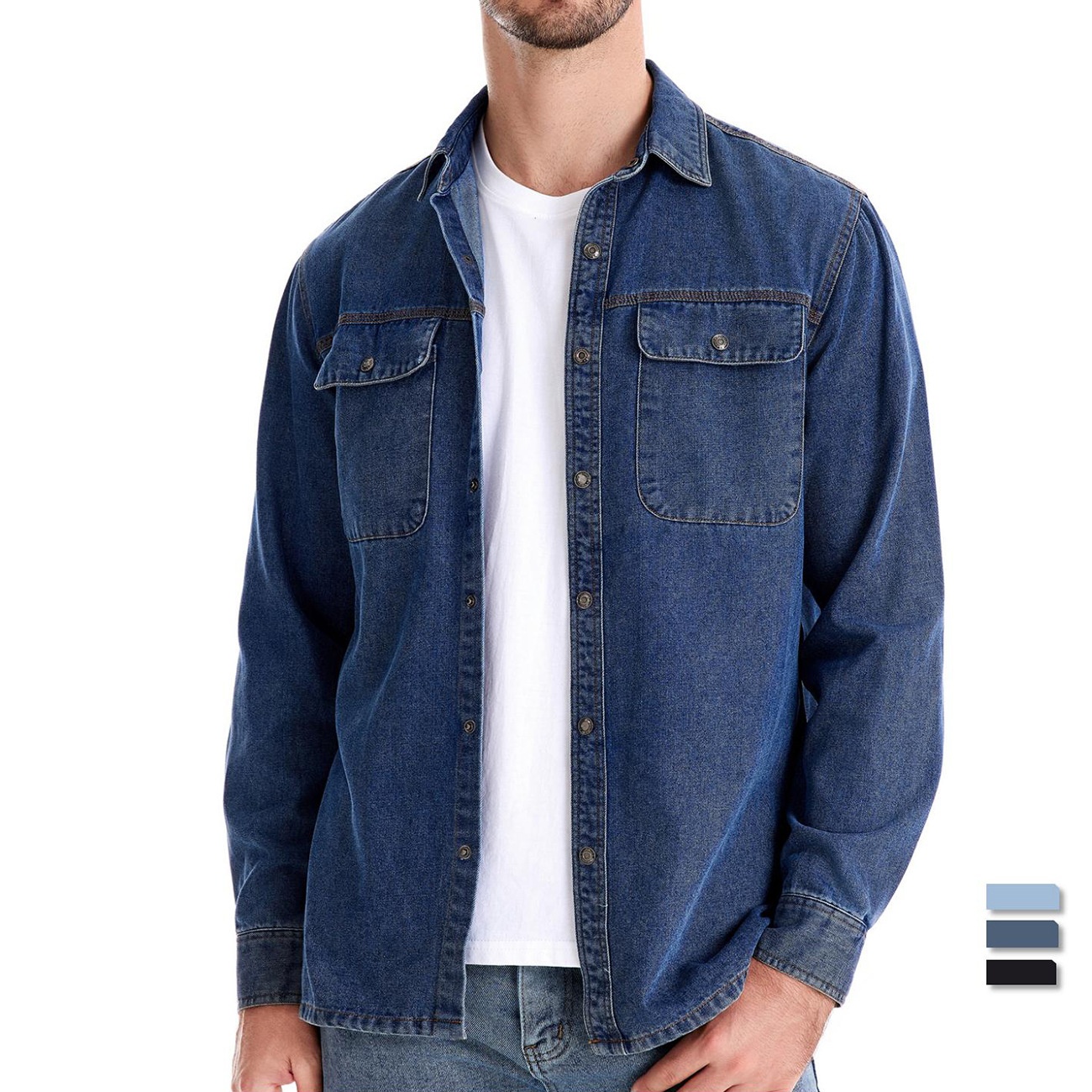Washed Denim Long-Sleeve Men's Shirt for Autumn Casual Wear