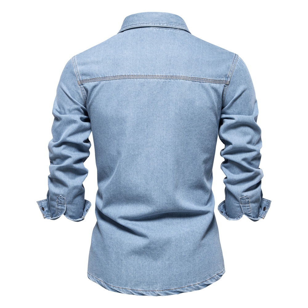 Washed Denim Long-Sleeve Men's Shirt for Autumn Casual Wear