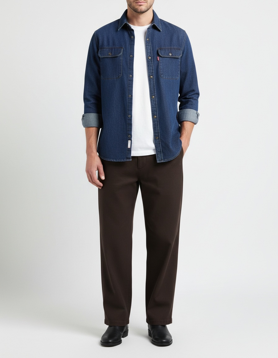 Washed Denim Long-Sleeve Men's Shirt for Autumn Casual Wear