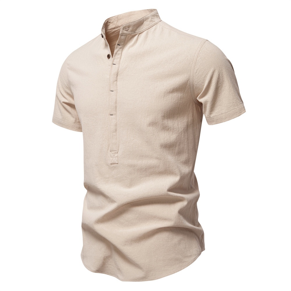 Stand Collar Breathable Men's Short Sleeve Shirt for Summer Business Casual Wear