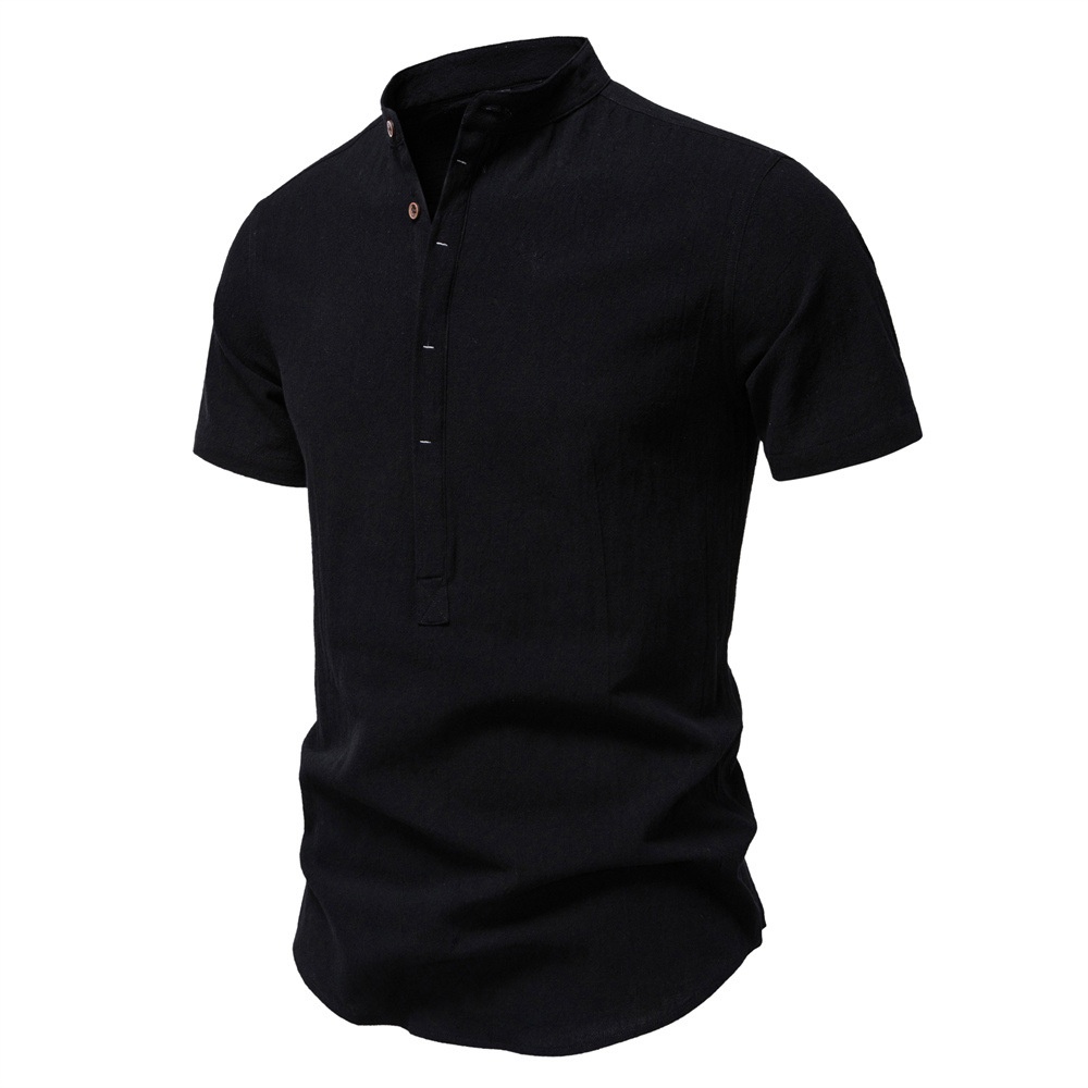 Stand Collar Breathable Men's Short Sleeve Shirt for Summer Business Casual Wear