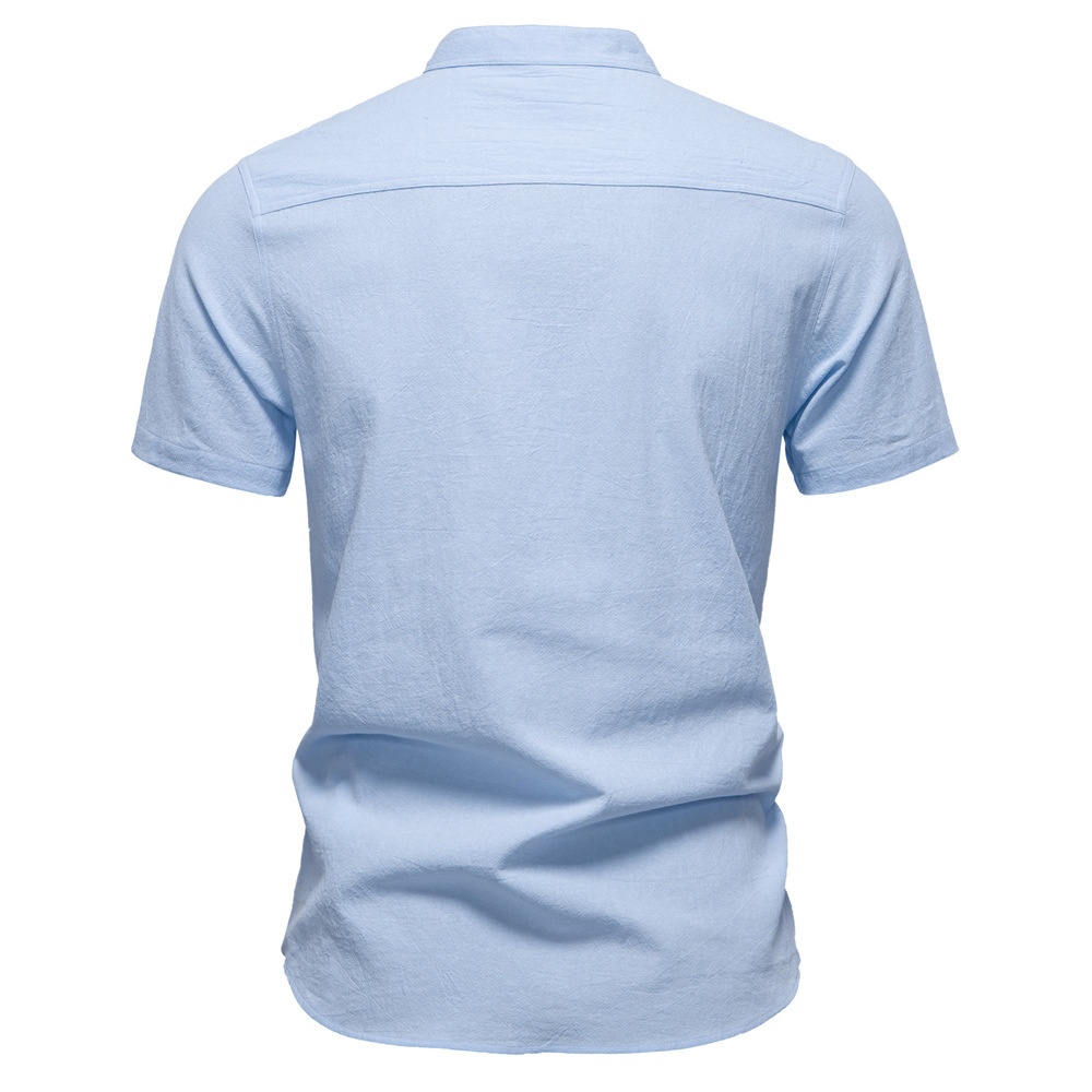 Stand Collar Breathable Men's Short Sleeve Shirt for Summer Business Casual Wear