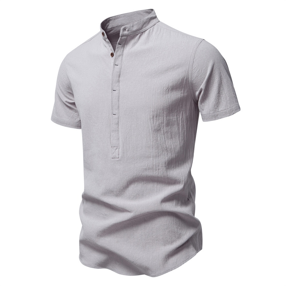 Stand Collar Breathable Men's Short Sleeve Shirt for Summer Business Casual Wear