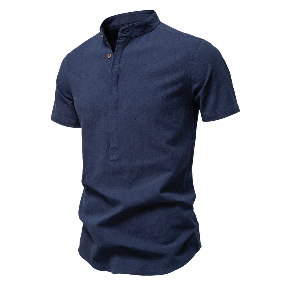Stand Collar Breathable Men's Short Sleeve Shirt for Summer Business Casual Wear