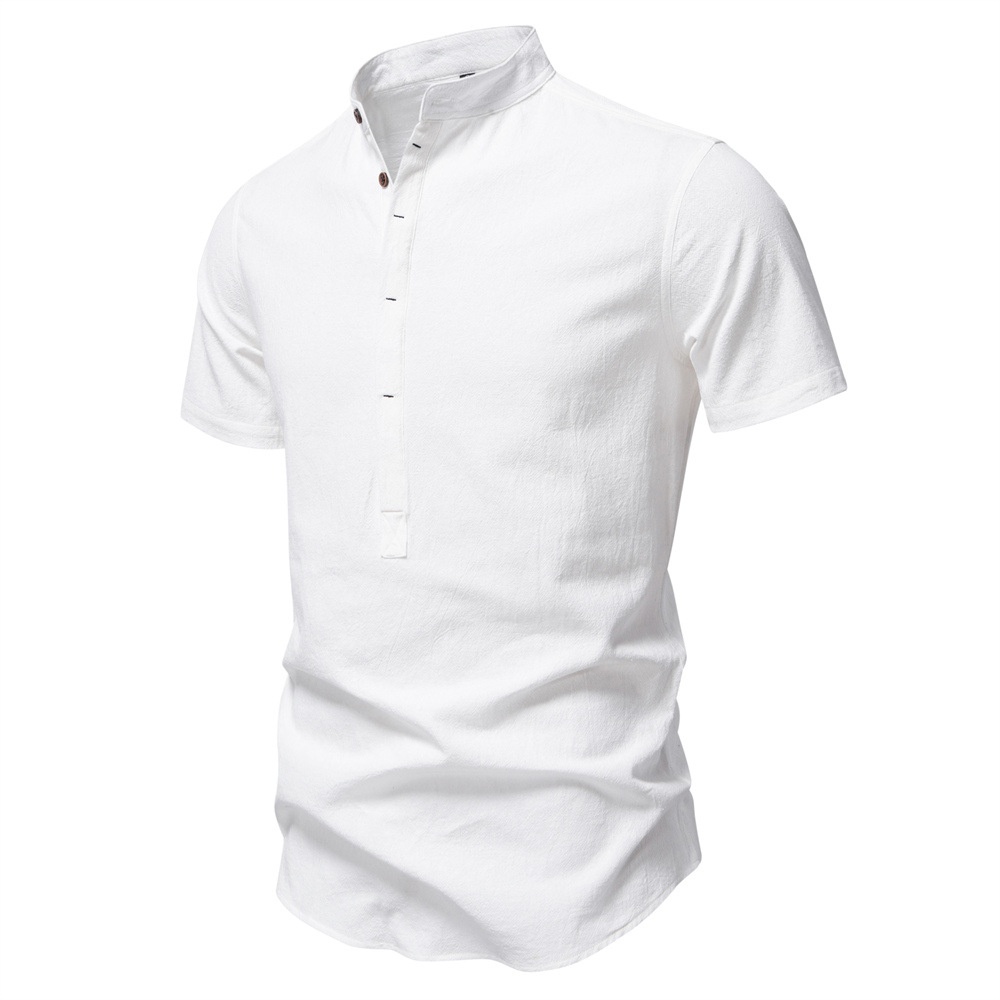 Stand Collar Breathable Men's Short Sleeve Shirt for Summer Business Casual Wear