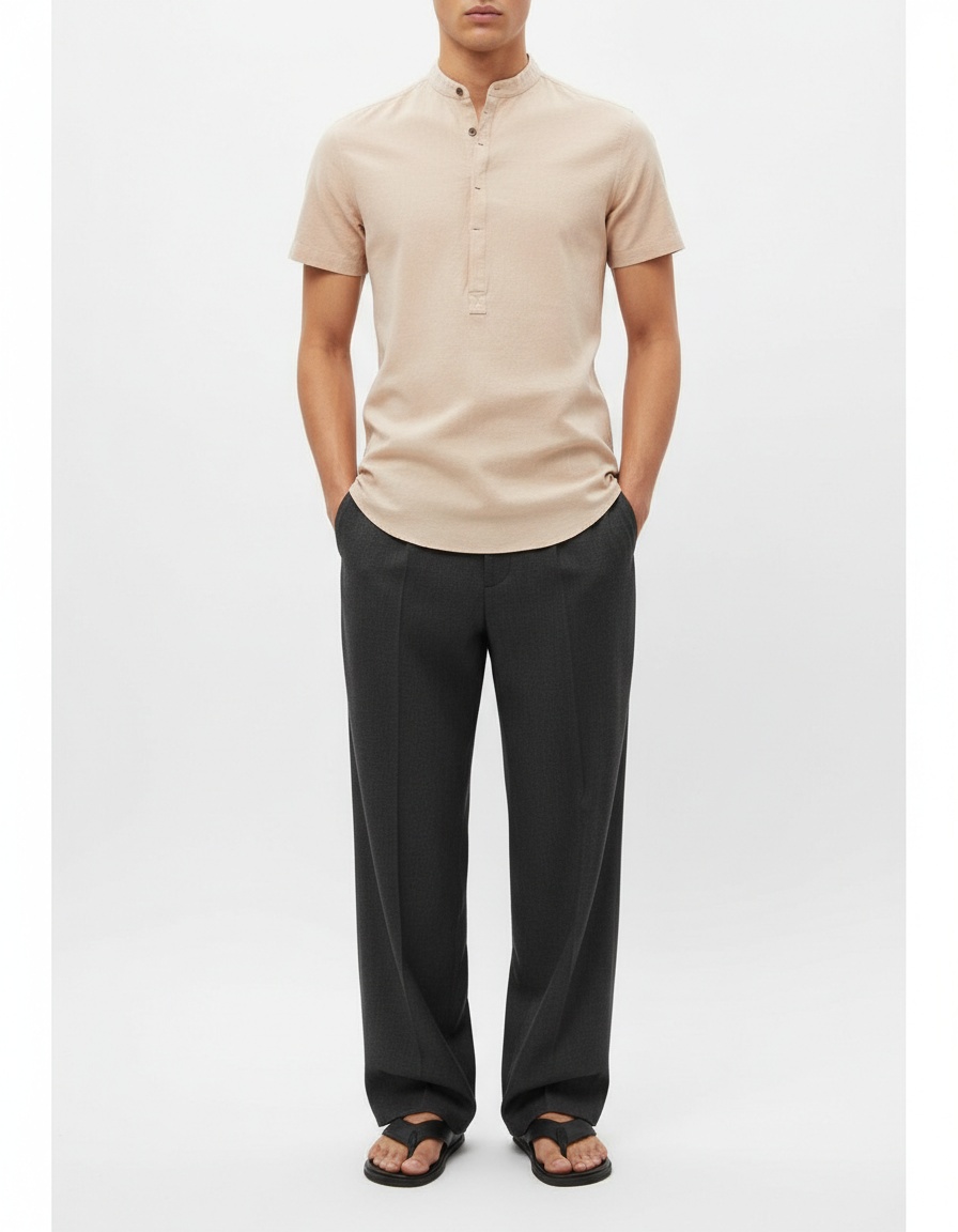 Stand Collar Breathable Men's Short Sleeve Shirt for Summer Business Casual Wear