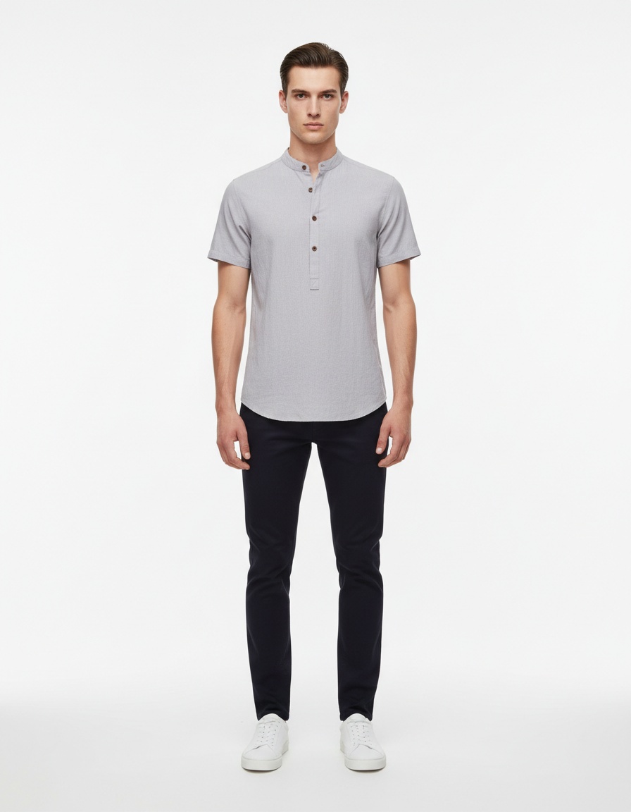 Stand Collar Breathable Men's Short Sleeve Shirt for Summer Business Casual Wear