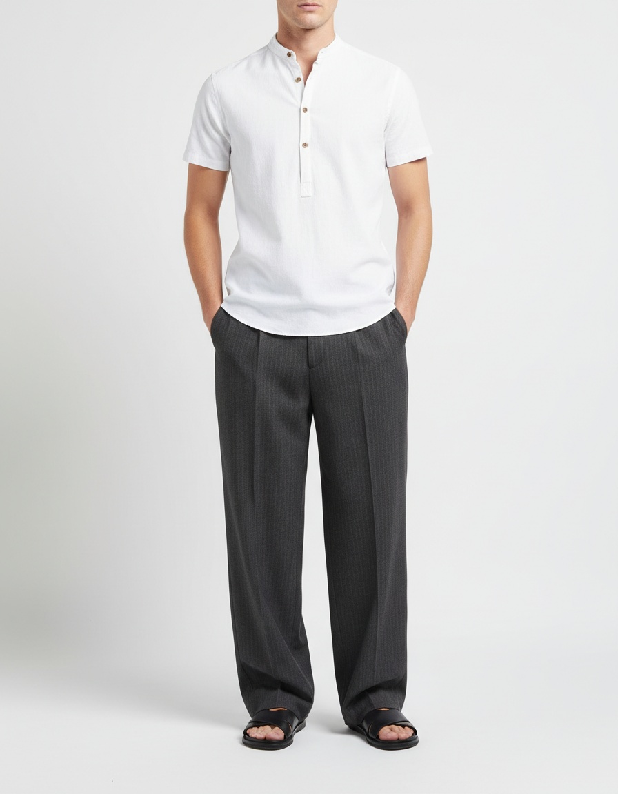 Stand Collar Breathable Men's Short Sleeve Shirt for Summer Business Casual Wear