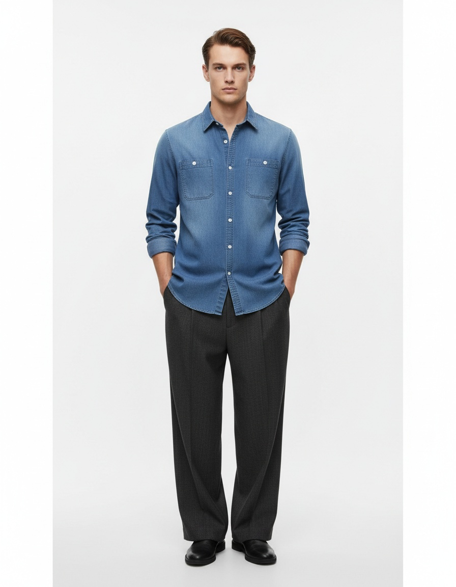 Autumn Casual Long-Sleeve Denim Men's Shirt