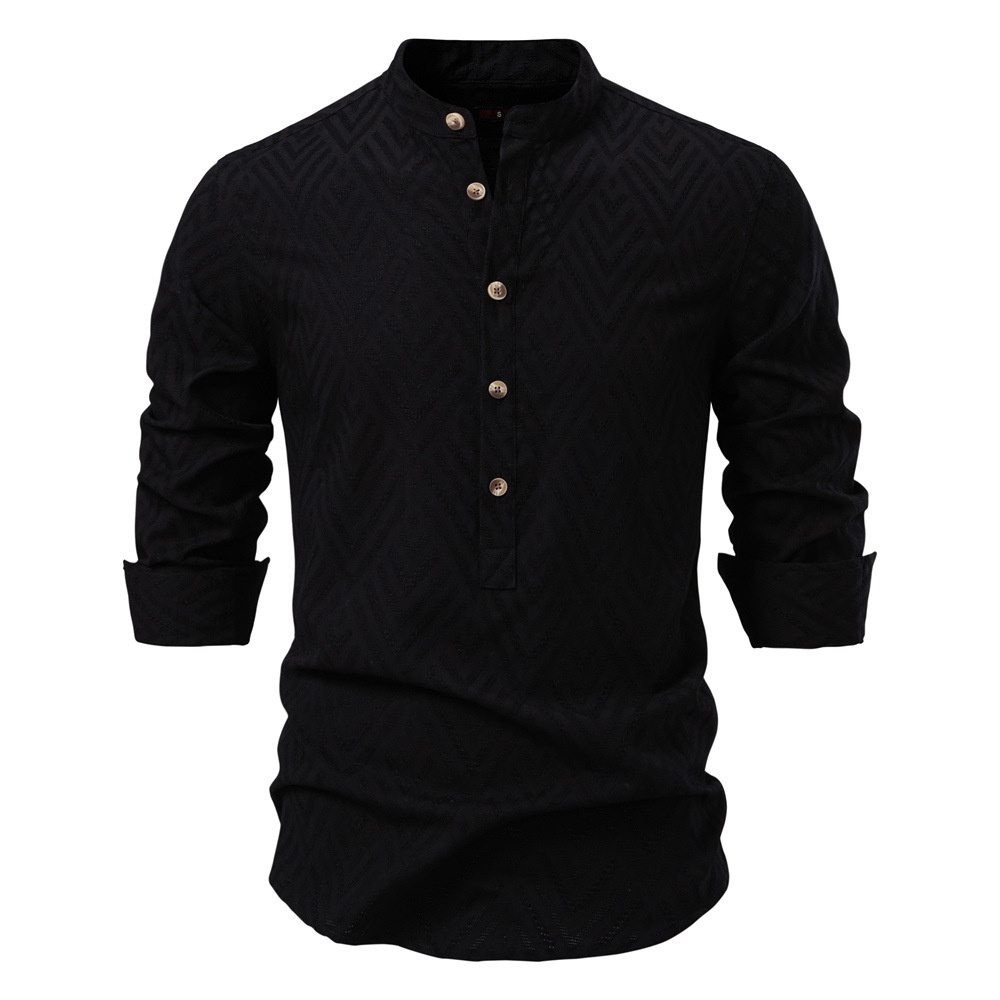 Casual Solid Color Stand Collar Long Sleeve Men's Shirt