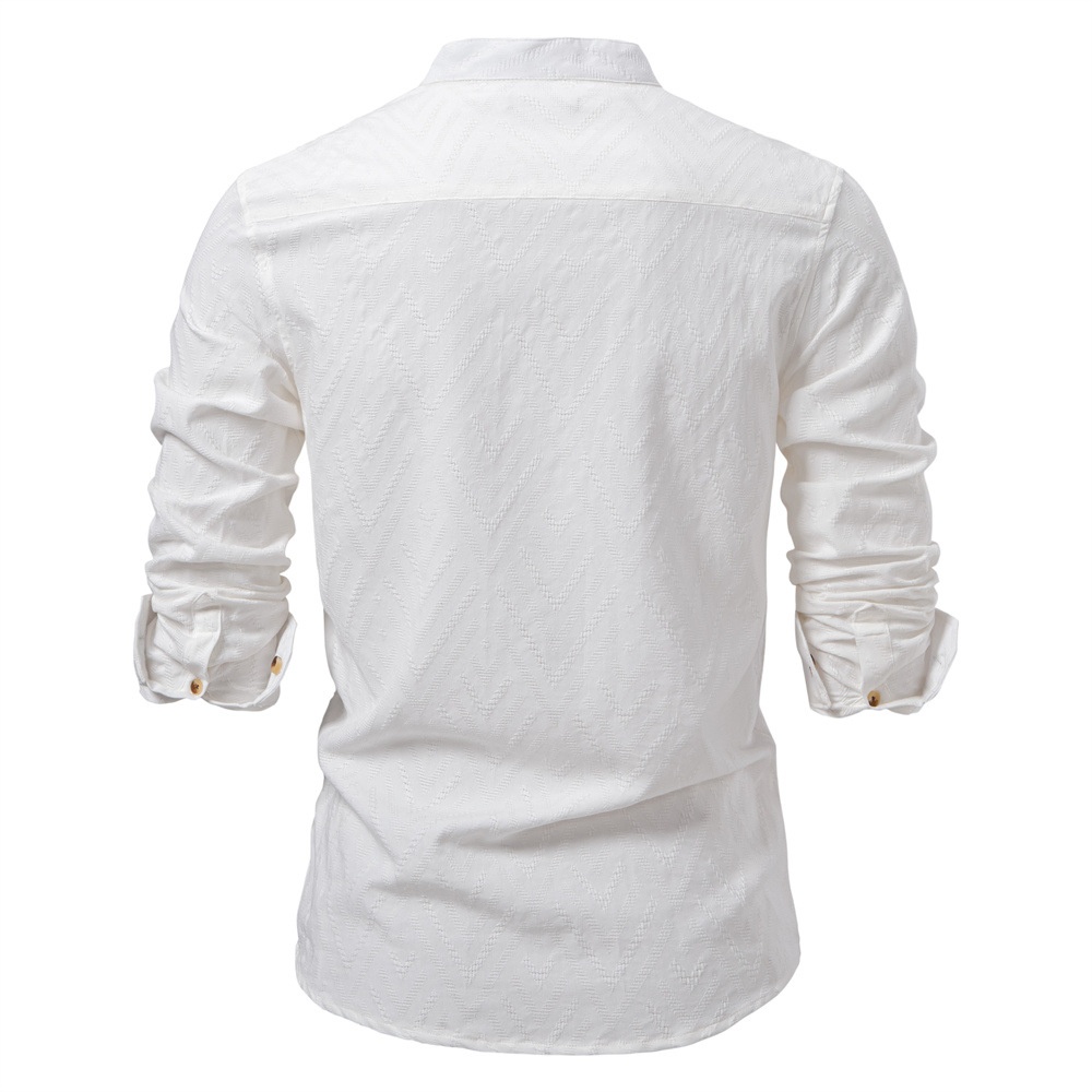 Casual Solid Color Stand Collar Long Sleeve Men's Shirt