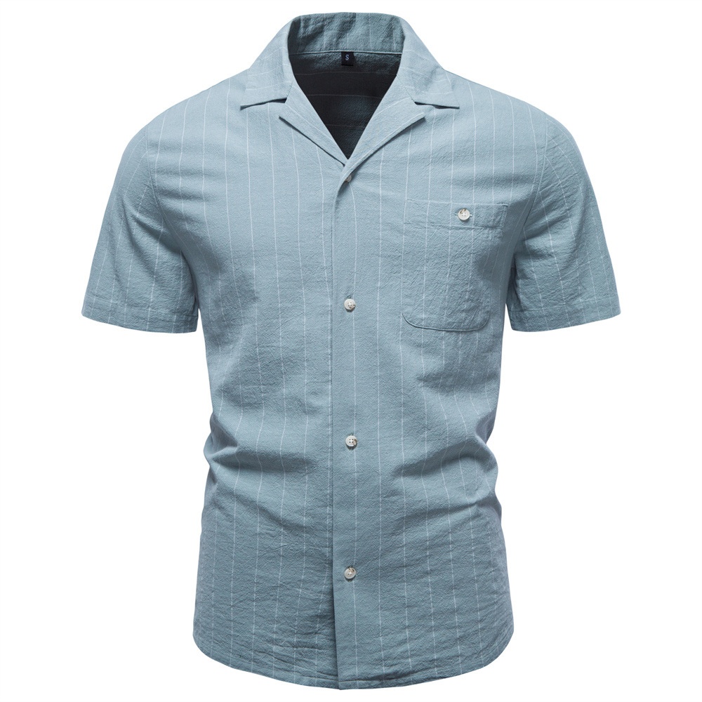 Striped Cuban Collar Short-Sleeve Men's Shirt for Summer Casual Wear